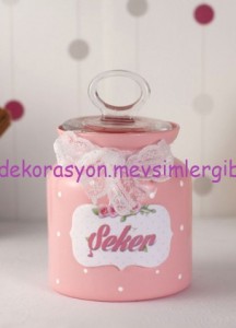 pudra pembe puantiyeli kurdelalı şeker kavanozu